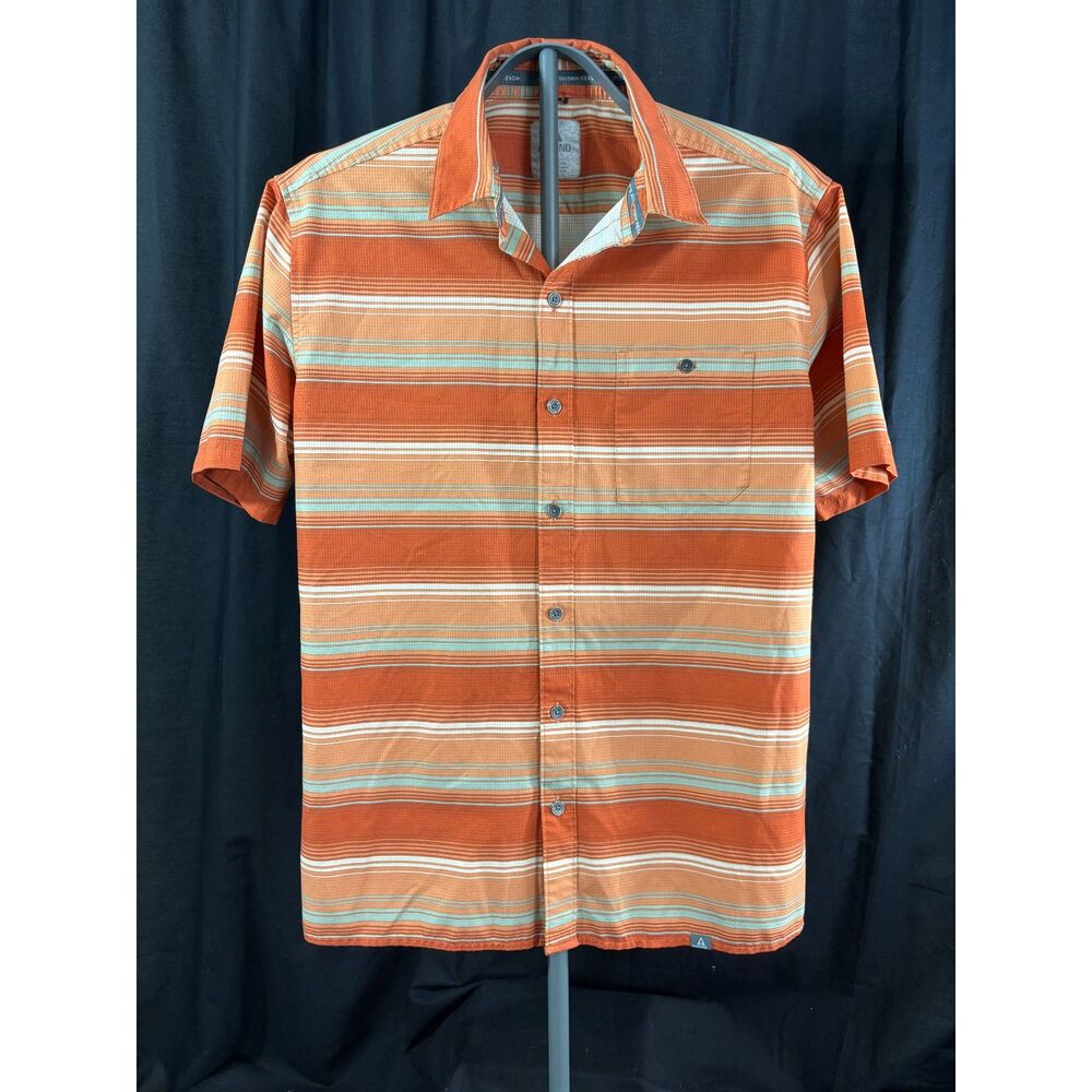Ascend Men's L Orange Striped Performance Short Sleeve Button Down Shirt